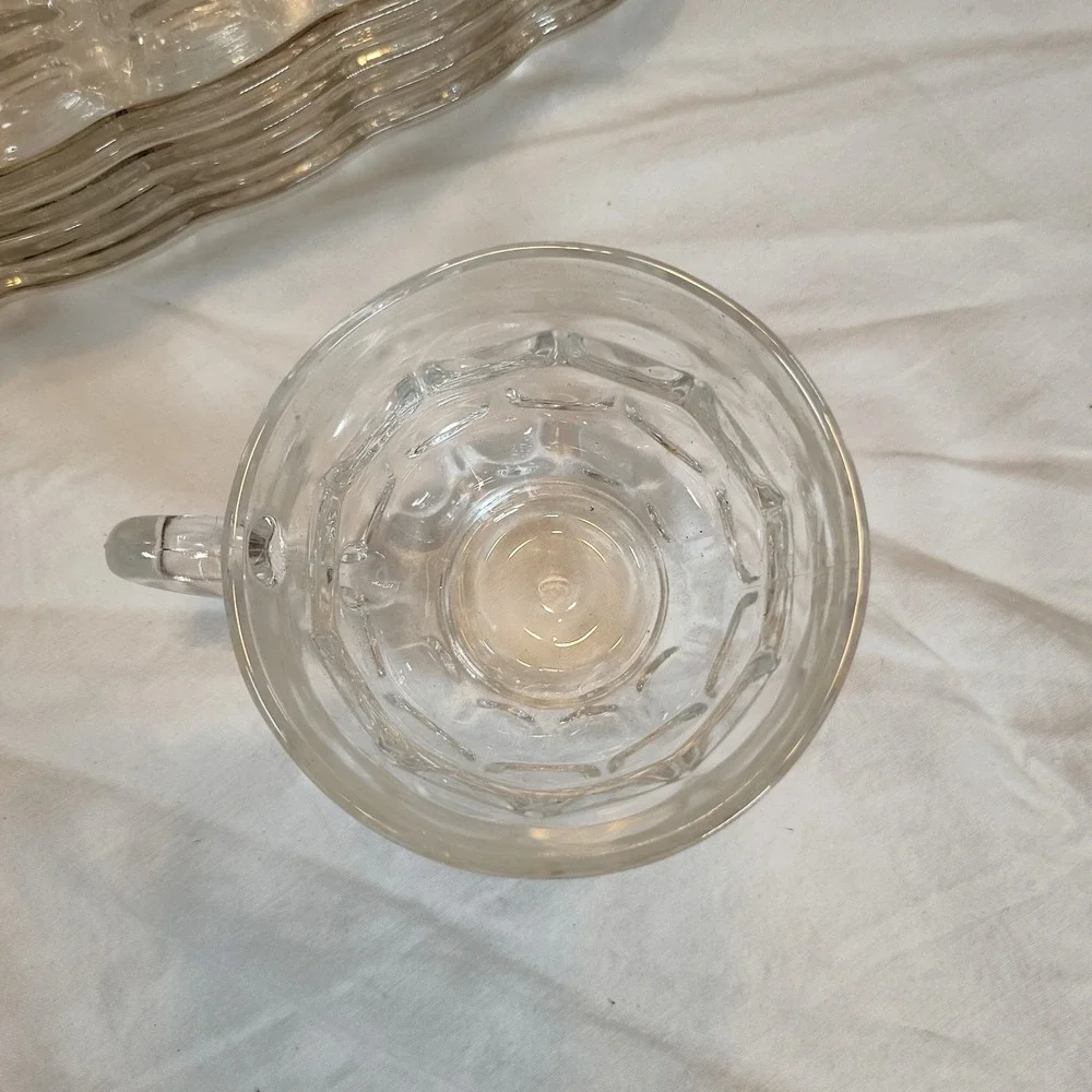 Federal Glass Snack Set A-8 Clear Homestead Pattern Vintage 8 Piece Set Boxed